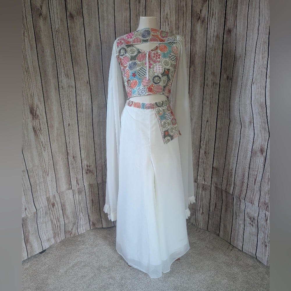 Elegant White and Multicolor Embroidered Dress